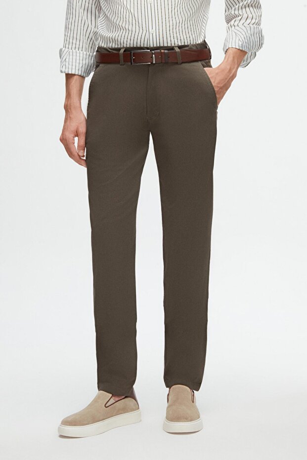 Ds Damat Slim Fit Khaki Dobby Side Elastic Waist Flexible Lycra Side Pocket Chino Trousers
