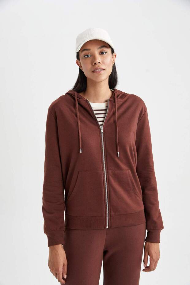 Regular Fit Kapüşonlu Fermuarlı Basic Sweatshirt V2711AZ23AU - 5