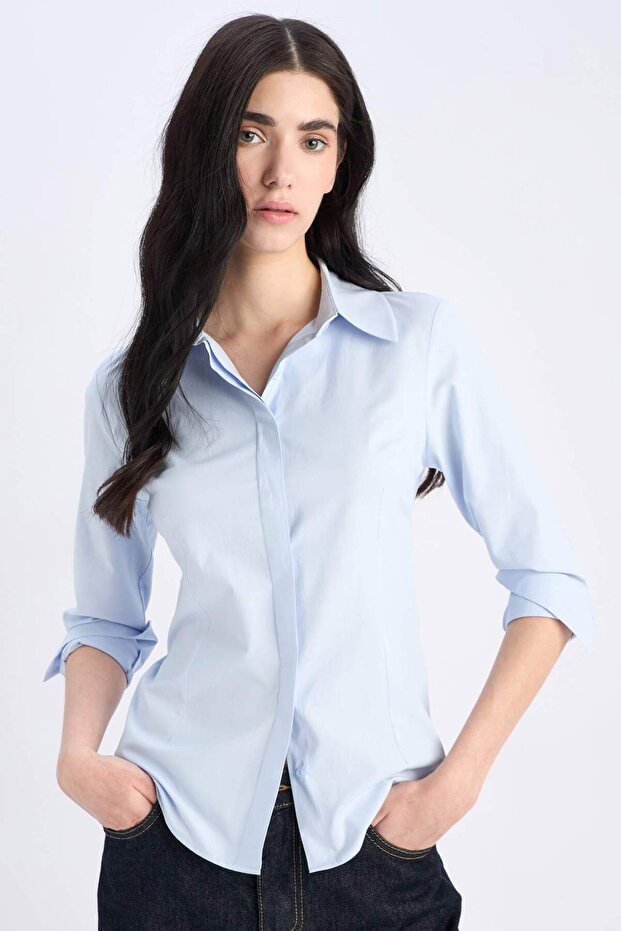 Fitted Uzun Kollu Basic Gömlek Y4651AZ23AU - 1