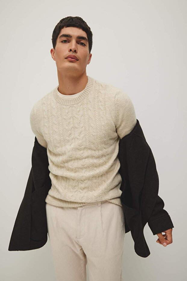 Standard Fit Regular Cut Hair Braided Crew Neck Sweater A9516Ax23Wn