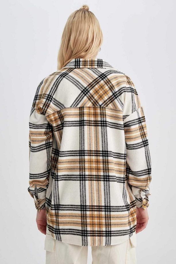 Oversize Geniş Kalıp Gömlek Yaka Flanel Uzun Kollu Tunik S0420AZ23AU - 6