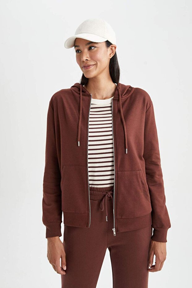 Regular Fit Kapüşonlu Fermuarlı Basic Sweatshirt V2711AZ23AU - 3