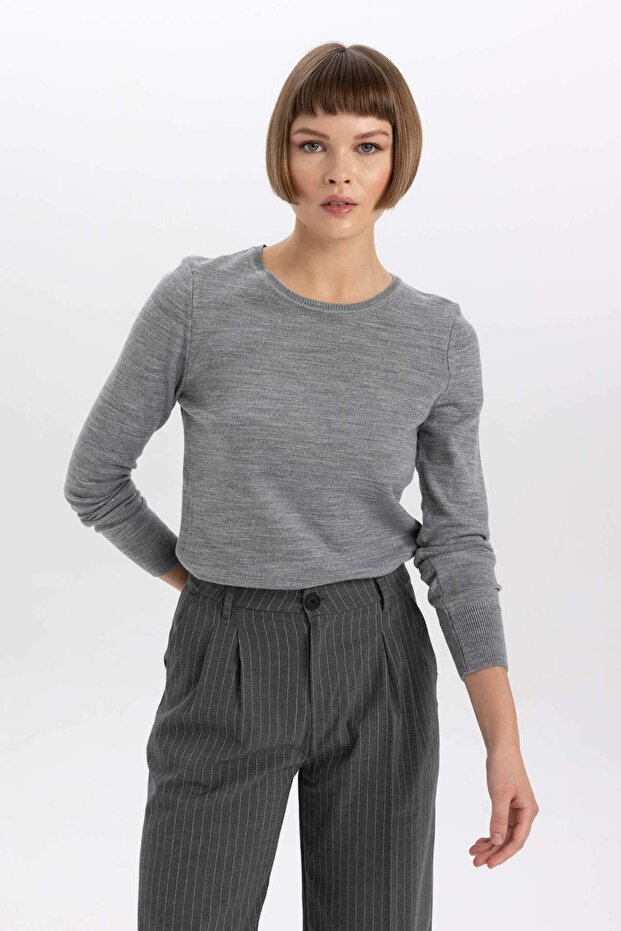 Regular Fit Bisiklet Yaka Yumuşak Dokulu Basic Düz Triko Kazak F7091AZ23WN - 4