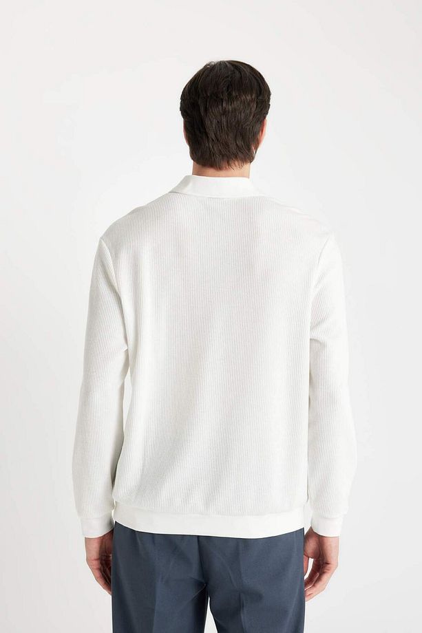 Regular Fit Polo Yaka Jakarlı Triko Sweatshirt A9785AX23AU - 6