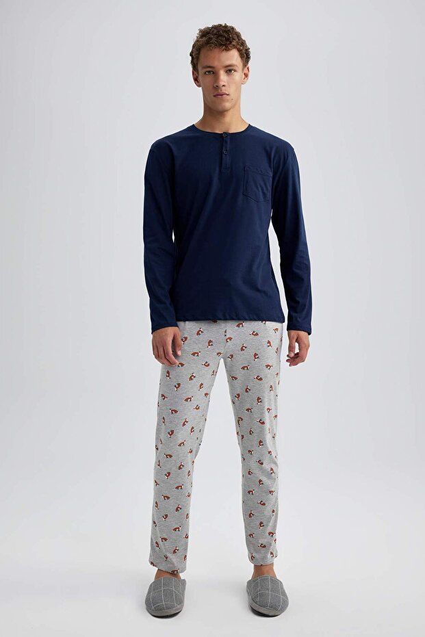 Regular Fit Uzun Kollu Desenli Pijama Takımı A5767AX23AU - 1