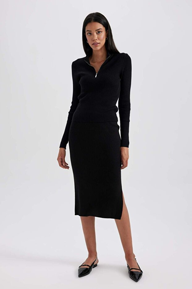 Fitted Yırtmaçlı Triko Midi Etek B2098AX23WN - 1