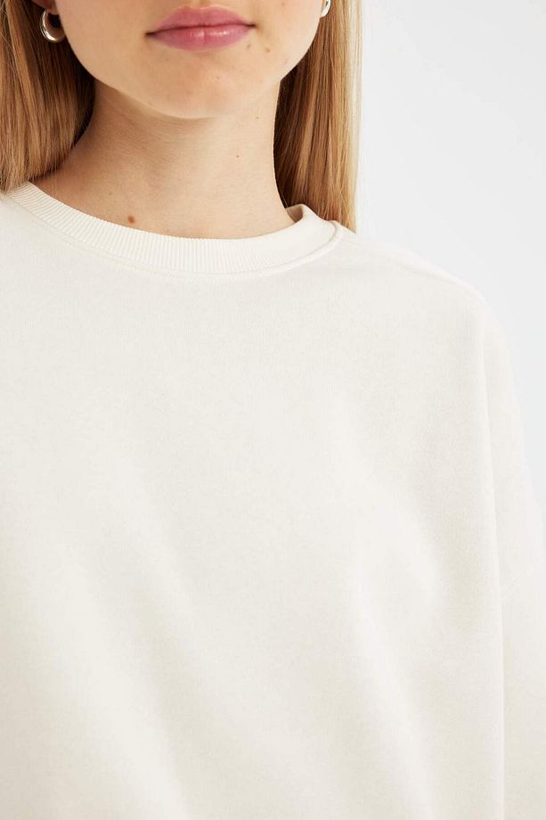 Coool Oversize Geniş Kalıp Bisiklet Yaka Kalın Basic Düz Sweatshirt A4177AX23WN - 4