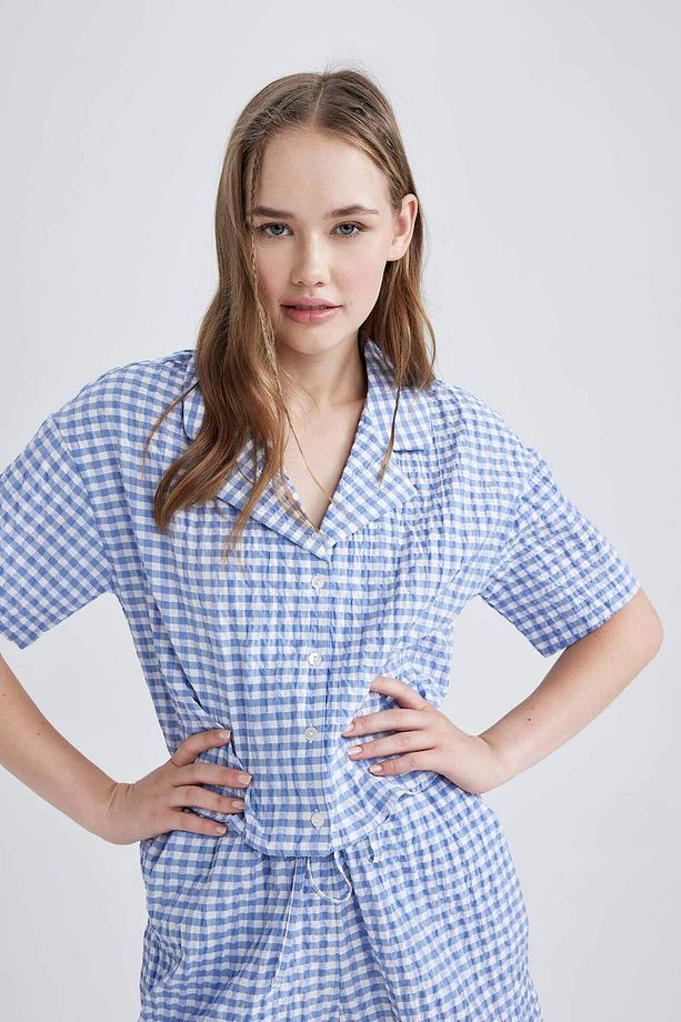 Coool Oversize Pijama Yaka Krinkıl Pötikareli Kısa Kollu Gömlek B1857AX23HS - 3