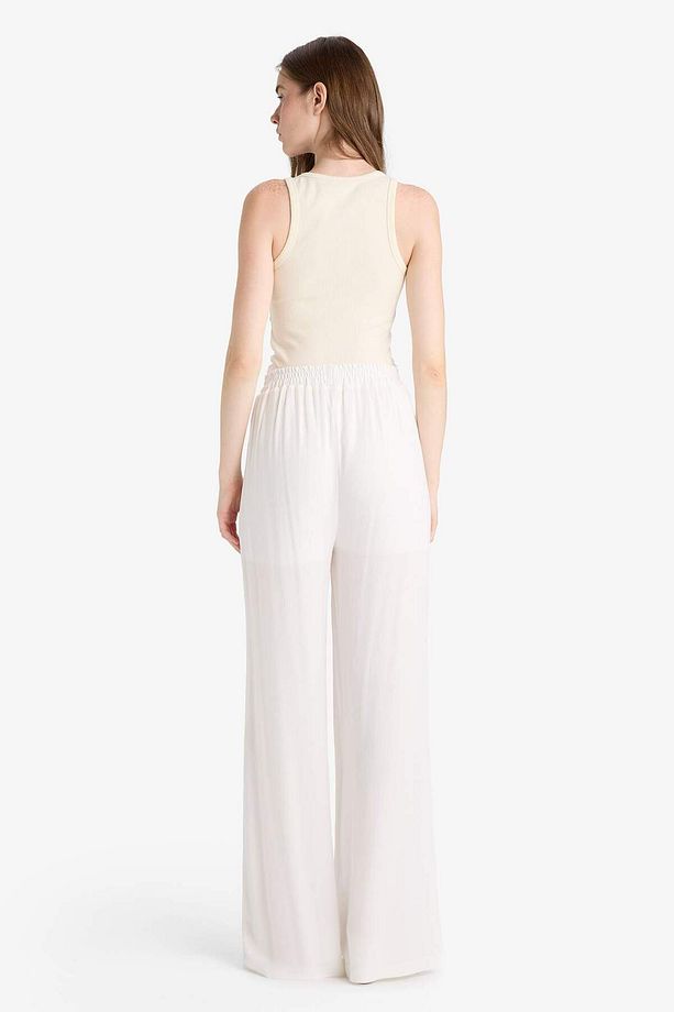 Krinkıl Viskon Pantolon Wide Leg Geniş Bol Paça Basic Düz Yüksek Bel Standart Boy Z5705AZ23HS - 6