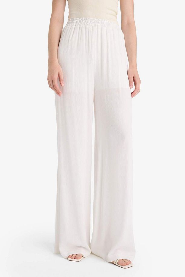 Krinkıl Viskon Pantolon Wide Leg Geniş Bol Paça Basic Düz Yüksek Bel Standart Boy Z5705AZ23HS - 4