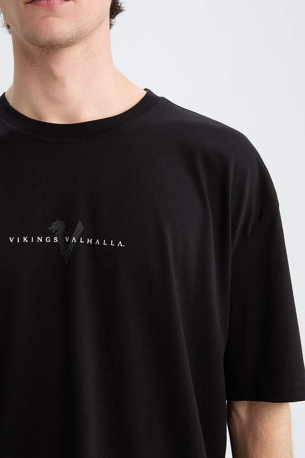 Vikings Valhalla Oversize Geniş Kalıp Bisiklet Yaka Sırt Baskılı Kısa Kollu Tişört A6308AX23SM - 6