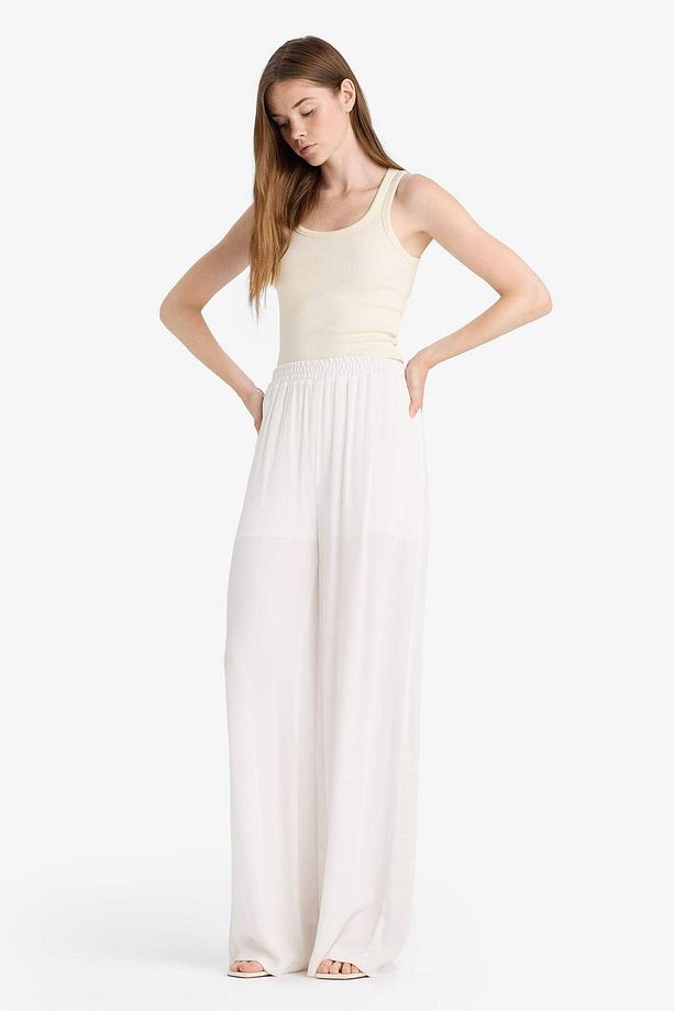 Krinkıl Viskon Pantolon Wide Leg Geniş Bol Paça Basic Düz Yüksek Bel Standart Boy Z5705AZ23HS - 3