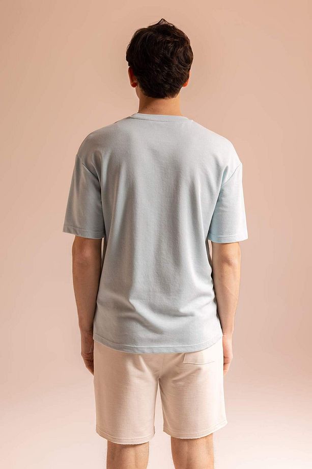 Oversize Geniş Kalıp Bisiklet Yaka Kısa Kollu Basic Düz Ağır Kumaş Tişört X3926AZ23SP - 4