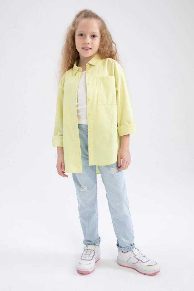 Kız Çocuk Oversize Poplin Uzun Kollu Gömlek Z4894A623SP - 6