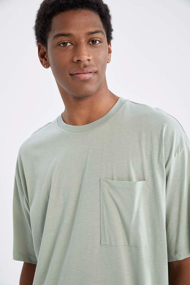 Oversize Fit Bisiklet Yaka Basic Kısa Kollu Tişört V2384AZ22SP - 8