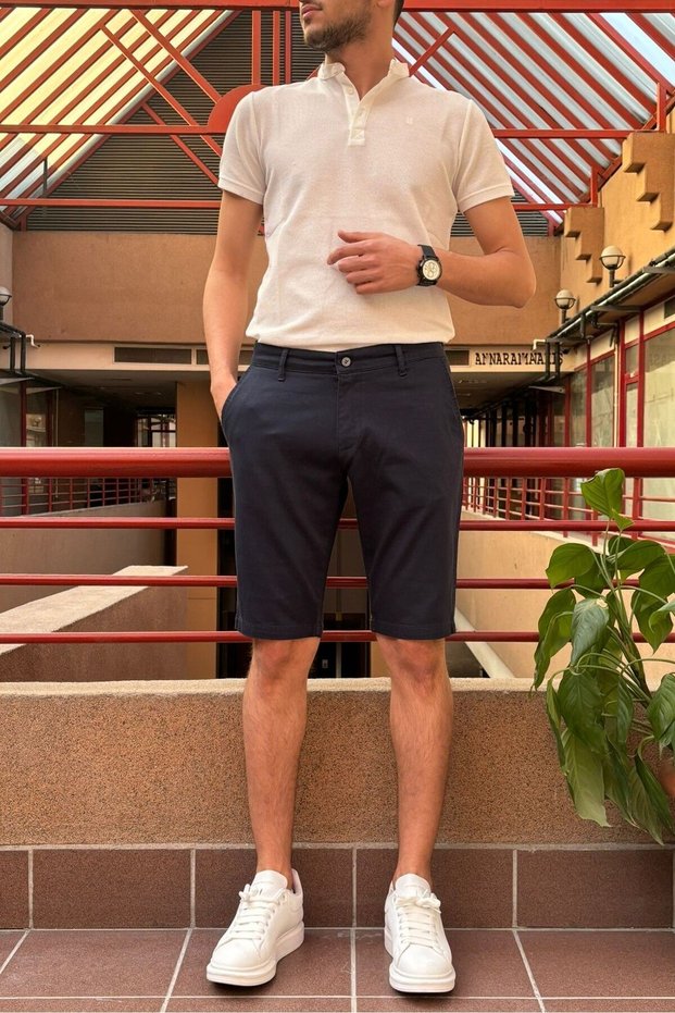 Men's Slim Fit, Cotton Fabric, Embroidery Detailed Shorts 24inp278