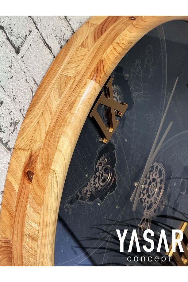 Globarix Dünya Haritalı Ahşap Çarklı Duvar Saati 60 Cm - 5