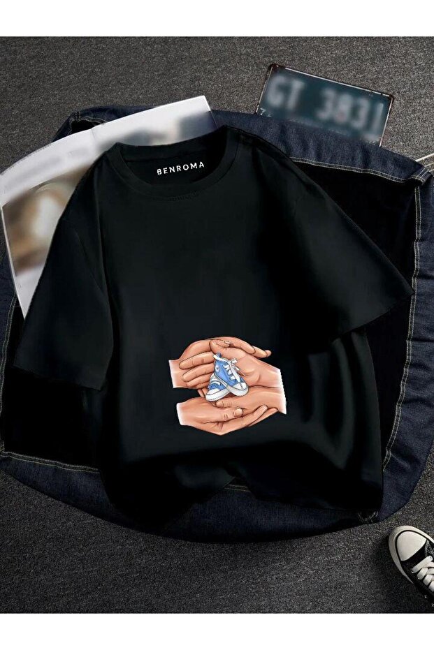 Pregnant Hand Blue Shoes Printed T-Shirt