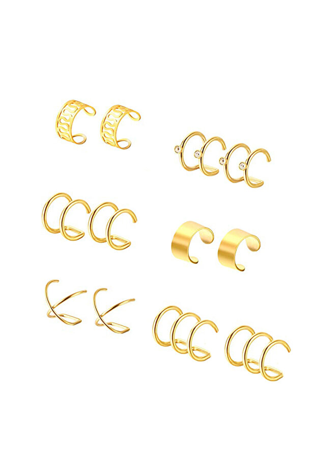 Gold Ip Steel 6 Sets Pinch Women Earrings Eb66Sr