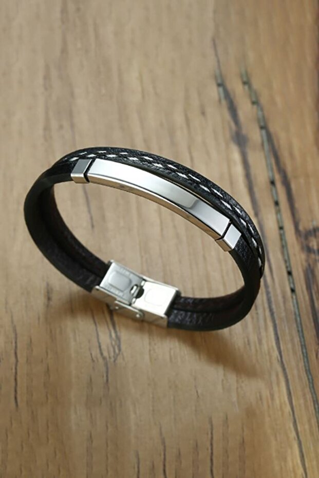 Ipc Kaplama Deri Çelik Erkek Bileklik ed08by - 2