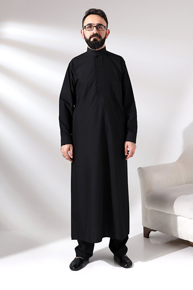 Black Çınar Dagron Fabric Men's Hajj and Umrah Outfit Fistan Set