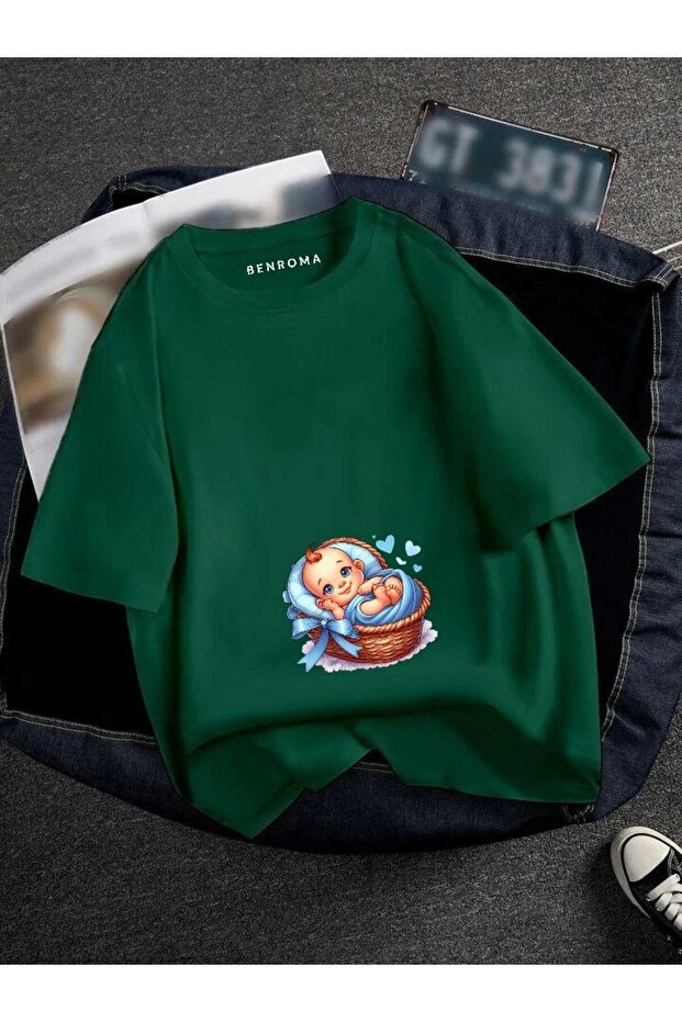 Pregnant Baby in the Basket Printed T-Shirt