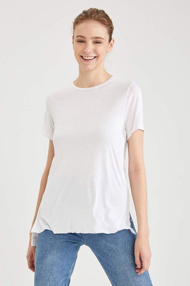 Loose Fit Basic Kısa Kollu Viskon Tunik L0068AZ21SP - 1