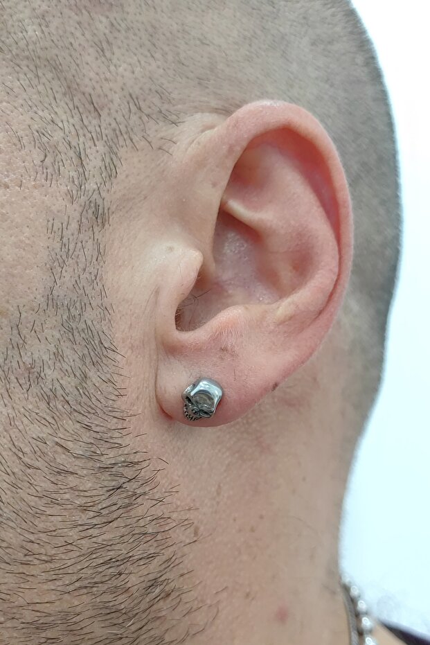 Çelik Kurukafa Dizayn Erkek Tek Küpe et07by - 3