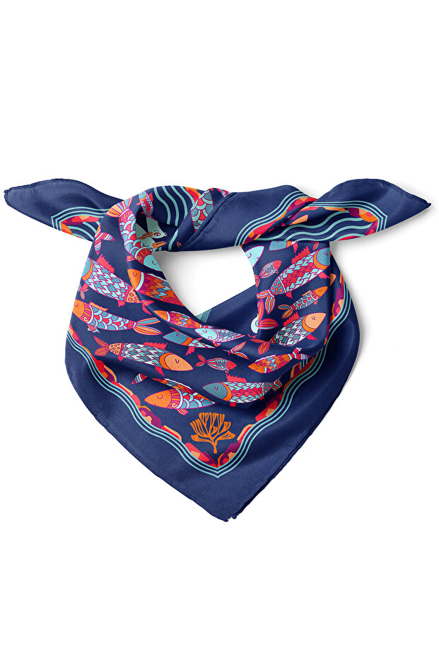 Seagull and Fish Pattern Scarf Bandana 50X50 cm