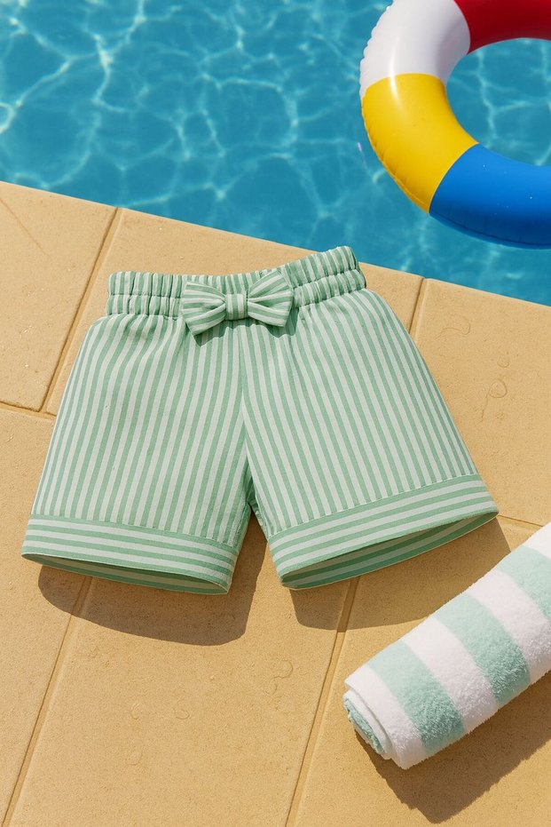 Girls' Summer Shorts Striped Bow Casual Cut Cotton Double Long Bermuda Shorts 3-6 Years