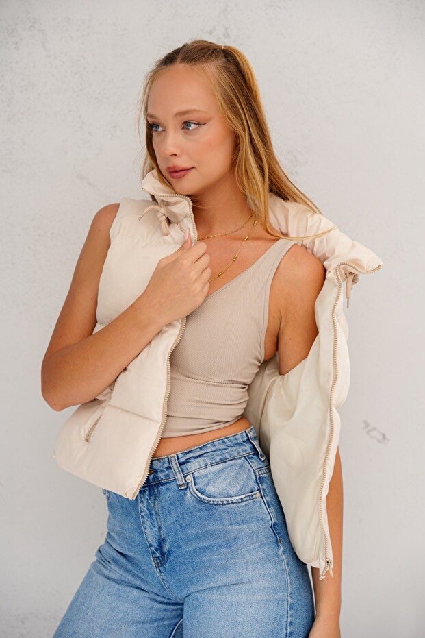 Kadın Astarlı Oversize Şişme Yelek - 5