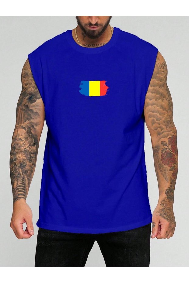 Romania Flag Printed Sleeveless T-Shirt
