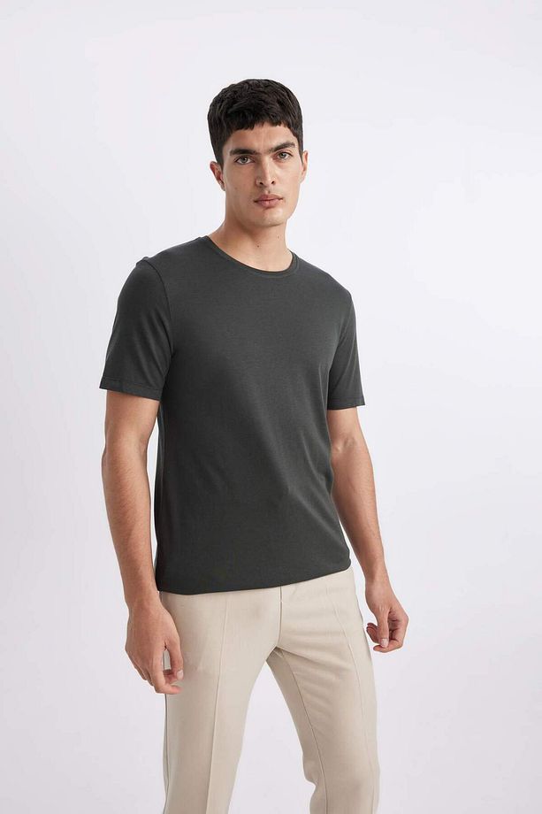 Slim Fit Bisiklet Yaka Premium Kalite Basic Pamuklu Penye Tişört M6606AZ20SP - 4