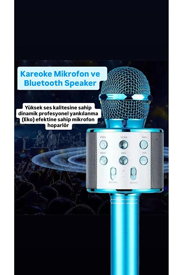 Türkçe Seslendirme Karaoke Mikrofonu Bluetooth Mikrofon Bluetooth Speaker Hoparlör Aux-Tf-Usb Giriş - 6