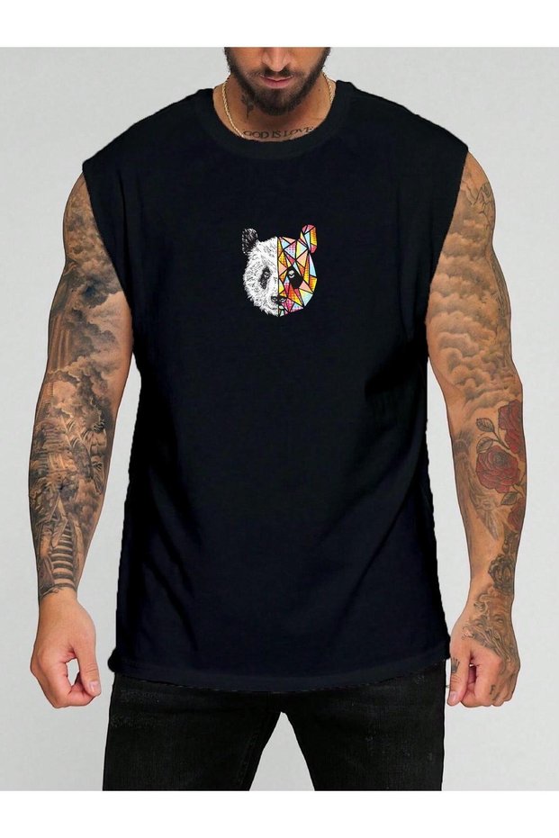 Colorful Panda Printed Sleeveless T-Shirt