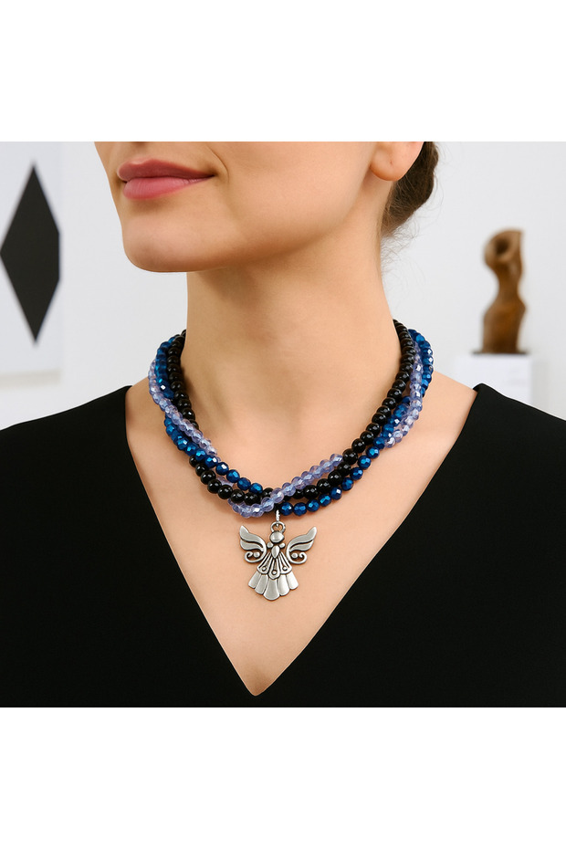 Hematite Onyx Crystal Three Row Energy Protection Necklace from Mind and Evil Eye