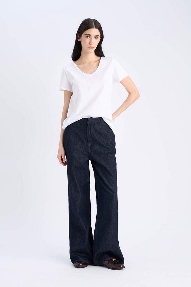 V Yaka Basic Relax Fit Kısa Kollu %100 Pamuk Tişört K1507AZ20SP - 2