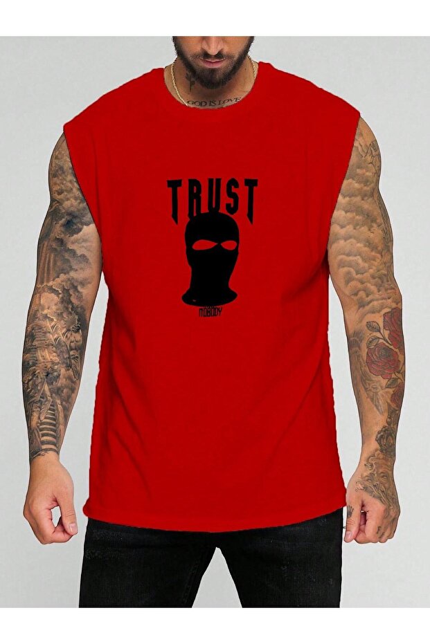 تي شيرت بدون أكمام مطبوع عليه Trust
