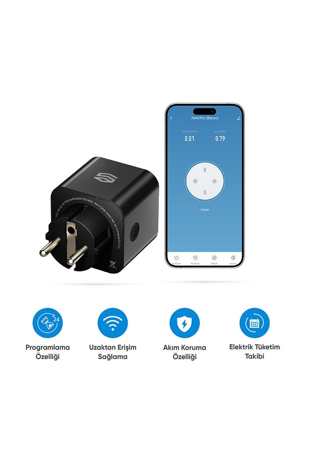 Akıllı Wi-fi Priz Zaman Ayarlı, Akım Korumalı, Uzaktan Kontrol - 1