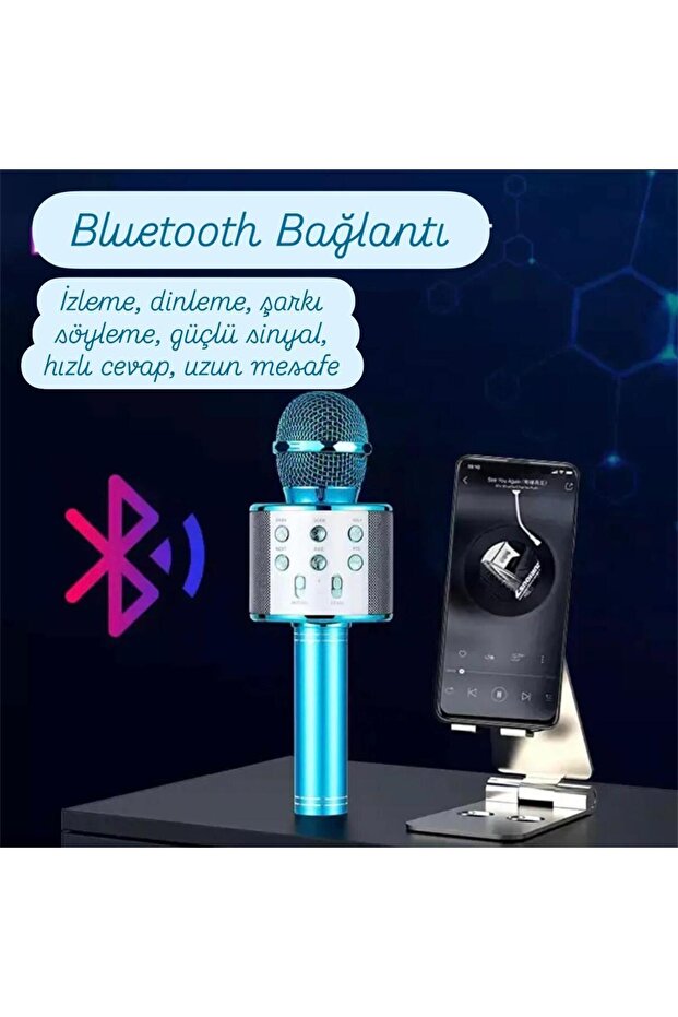 Türkçe Seslendirme Karaoke Mikrofonu Bluetooth Mikrofon Bluetooth Speaker Hoparlör Aux-Tf-Usb Giriş - 4