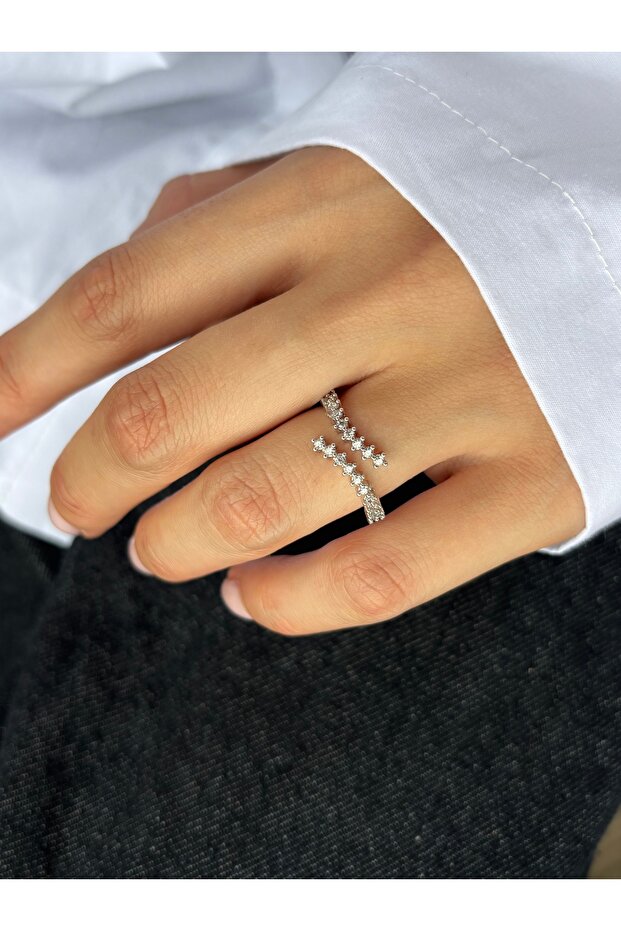 خاتم قابل للتعديل موديل حلزوني من حجر الزركون - 2