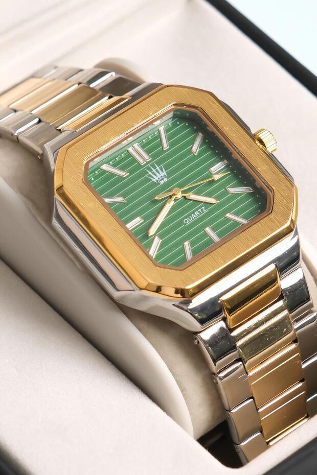 Kratos Silver Gold Green Steel Wrist Watch