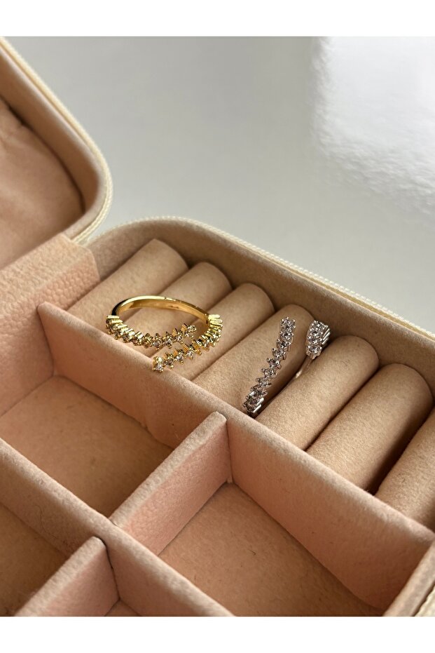 خاتم قابل للتعديل موديل حلزوني من حجر الزركون - 4