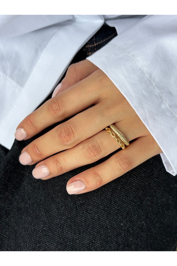 خاتم موديل ذو صف مزدوج من الحجر الرقيق - 1