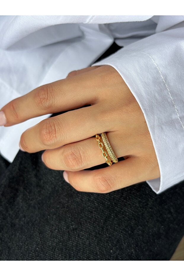 خاتم موديل ذو صف مزدوج من الحجر الرقيق - 2