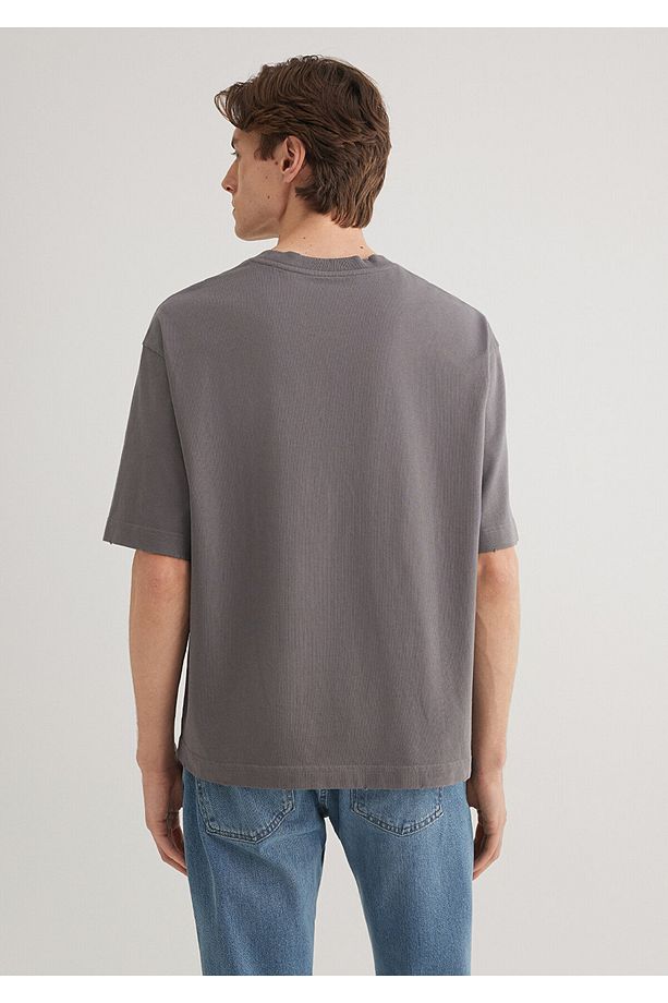 Gri Basic Tişört Boxy Fit 0612489-80020 - 4