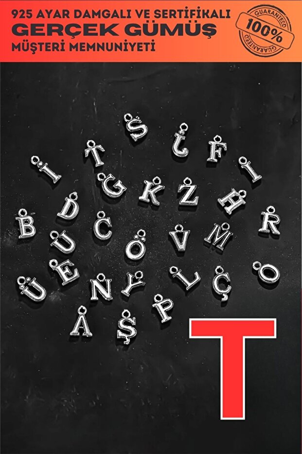 925 Sterling Silver Letter - Letter t Model Single Letter for Bracelet, Necklace and Prayer Beads