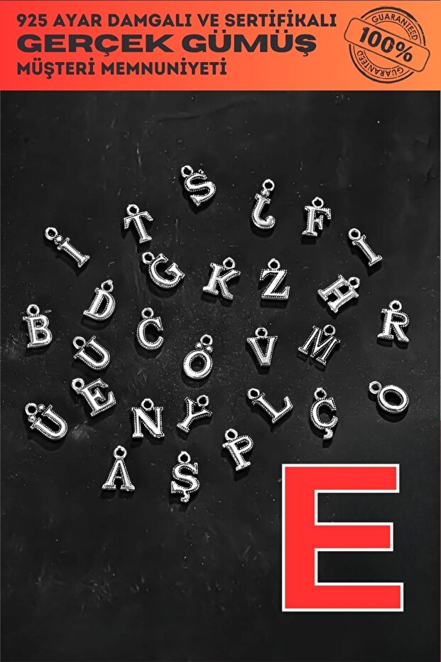 925 Sterling Silver Letter - Letter E Model Single Letter for Bracelet, Necklace and Prayer Beads
