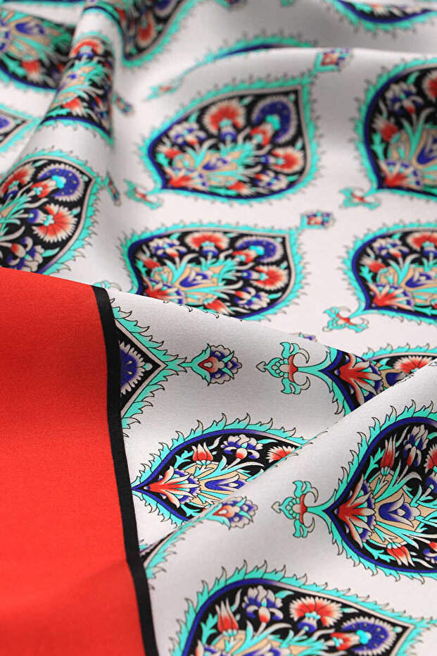 وشاح حريري بنمط هاتاي أحمر - 3