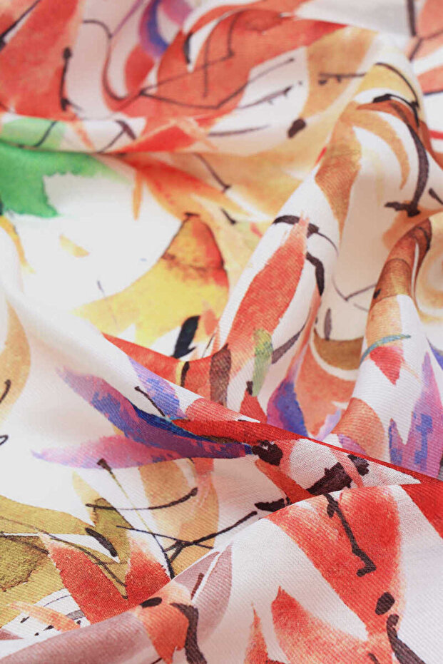 Ecru Leaf Pattern Soft Scarf - 3